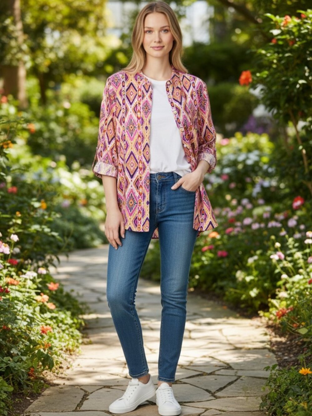 Chico's Women's Multi-colored Southwestern Print Top, Size 3 (XL)